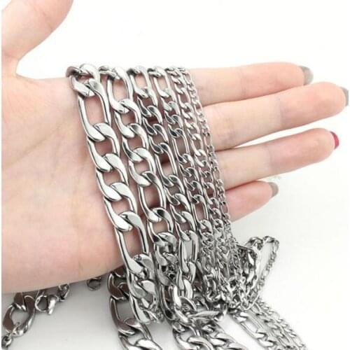 3/4/6/7/9mm in Bulk Jewelry Making Meter Beveled Flat Figaro Stainless Steel Unfinished NK Chain From Jewelry Findings Craft