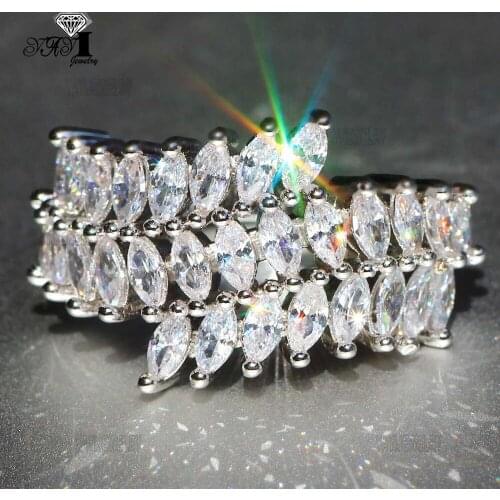 YaYI Fine Jewelry Fashion Princess Claw Set Cut White Cubic Zirconia Silver Color Engagement Wedding Party Leaves Gift Rings