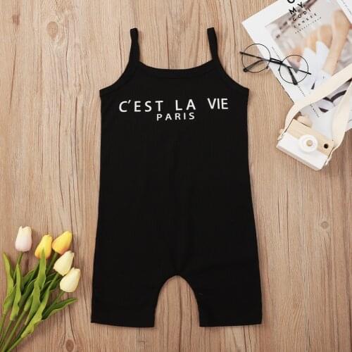 Black sleeveless strap jumpsuit baby girls kids clothes letters fitness streetwear bodysuit pants open back playsuit 3 o 10 yrs