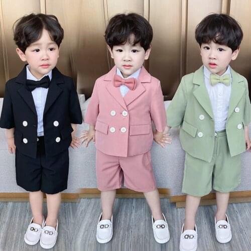 Baby Boys Short Sleeve Blazer Suits Summer New Kids Handsome Gentleman Sets Korean Blazer Coats Shorts Boys 2pcs Sets 2-8 Years