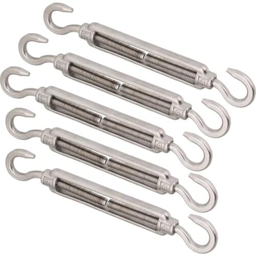 304 Stainless Steel European Style Hook & Hook M6 Turnbuckles Adjustable Wire Rope Tensioners Pack of 5