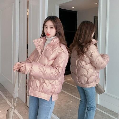 Womens Quilted Puffer Jacket Solid Stand Collar Long Sleeve Ladies Black Parka Zipper Pockets Winter Thick Coat for Female