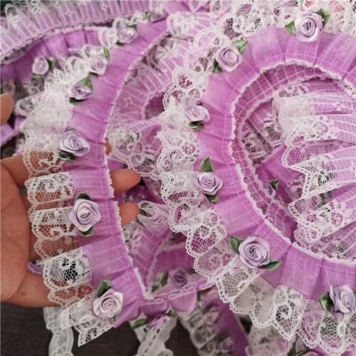LASUI 3 meters =1 lot width 5cm Beautifu 3D Purple Rose lace flowers Lace trim DIY Clothing Applique Decoration Lace Ribbon 0324