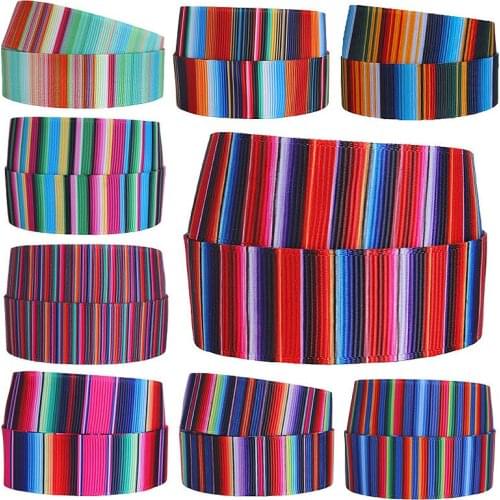 FLRARibbon 38MM 75MM mexican blanket rainbow stripe print ribbon