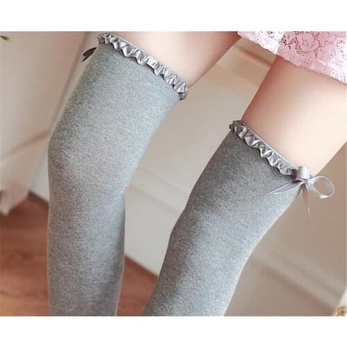 Cute Stockings women Wavy Lace Ribbon Bow Stockings Knee High Cotton Bottoming Stockings Women tights for girls kawaii B689