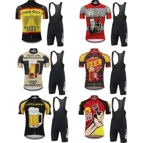 Beer cycling jersey set men short sleeve Cycling clothing bicycle wear jersey set bib shorts 9D Gel Pad mtb ciclismo 6 style
