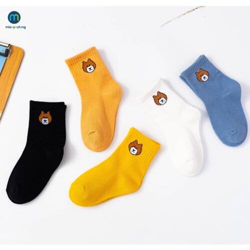 5 Pairs/Lot Baby Boys Children Cartoon Bear Medium Tube Kids Socks Autumn And Winter Solid Color Keep Warm Girls Miaoyoutong
