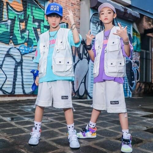 New Hip Hop Clothes For Kids White Vest Loose Shorts Suit Jazz Dance Costumes Festival Clothing Girl Ballroom Rave Outfit DN9411