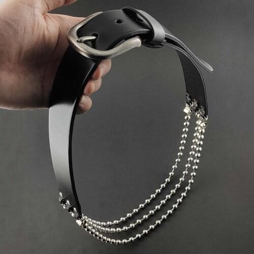 Biker Rock Leather Belt Mens Pants Waistband with Spring Chain #3