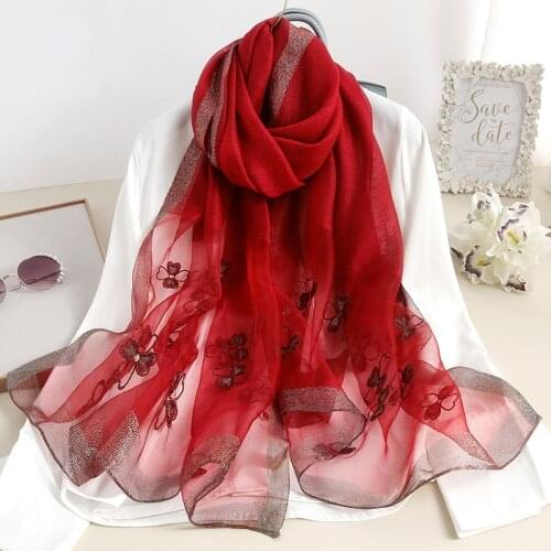New Silk Wool Scarf Women Flower and Petal Pattern Shawls Wrap Ladies Long Soft Pashmina High Quality Foulard Femme Winter Scarf