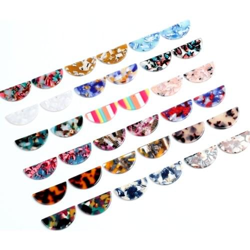 Tortoise Shell Earrings Charm,Acetate Acrylic Semicircle Connectors,Half Circle Discs,1Hole,Semi-Circle Earring ,18x37mm,ACE-238