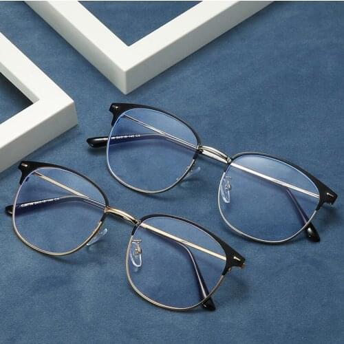Elbru Anti-blue Light Plain Glasses Retro Metal Frame Men and Women Electronic Screen Radiation Protection Plain Glasses