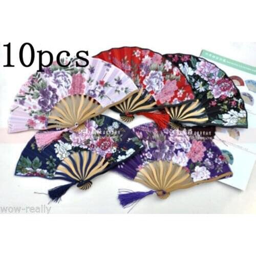 WHOLESALE 10pcs Mix Design Pattern Chinese Handcraft folding Bamboo Flower Fan