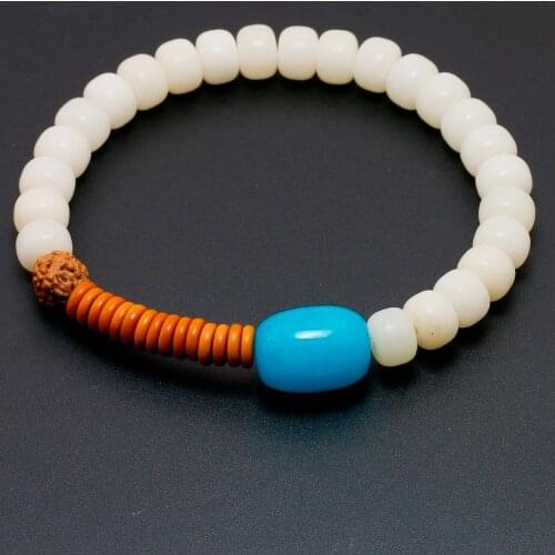 Wholesale White Bodhi Seed Beads Coconut Shell Blue Stone Stretch Beaded Bracelet Zen Buddhism Yoga Healing Jewelry Women
