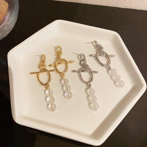 Origin Summer Fashion Clear Arcylic Beads Drop Earrings for Women Gold Color Chunky Chain Toggle Clasp Circle Long Earring Gifts