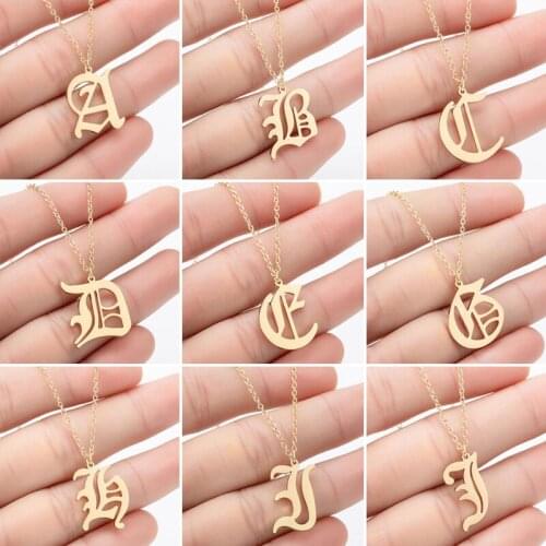 Blackletter Neckaces For Women 12 Letter punk jewelry long necklace Boho Jewelry Stainless Steel Alphabet Initial Necklace