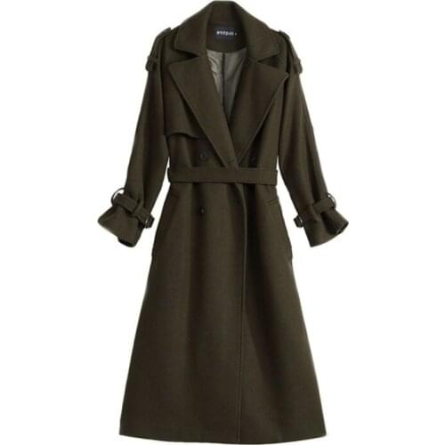 Pop Woolen Coats Ladies Green Winter New Fall Clothes Wool Jacket Long Korean Vogue Vintage Womens Clothing Casacos Feminino