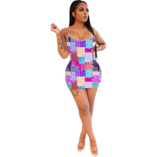 Colorful Tie Dye Women Dresses Summer 2021 New Arrival Bodycon Mini Spaghetti Strap Sundress Elegant Holiday Party Outfits