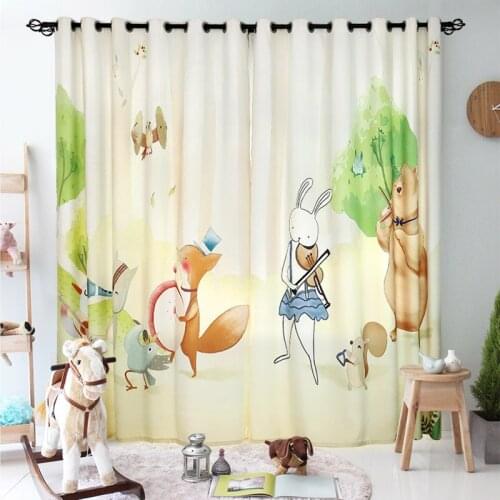 Custom Nursery Kids Children Window Curtain Drape Hangings for Living Room Bedroom Curtain Gauze Tulle Sheer Hare Fox Bear Tree