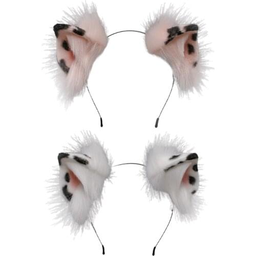 Handmade Fluffy Leopard Cat Ears Headband Realistic Faux Fur Animal Cosplay Hair Hoop Anime Lolita Kawaii Accessories
