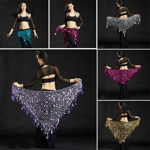 Hot Sell Sequin Triangle Belly Dance Hip Scarf Belt Skirt Tassel Argentina Crochet Belly Dancing Waist Chain Coins Belt 89