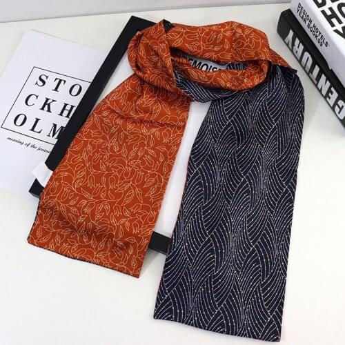 Summer Retro Print Wide Ins Long Silk Scarf Female Stripe Wrist Tie Hair Ribbon Long Bag Belt Hair Belt