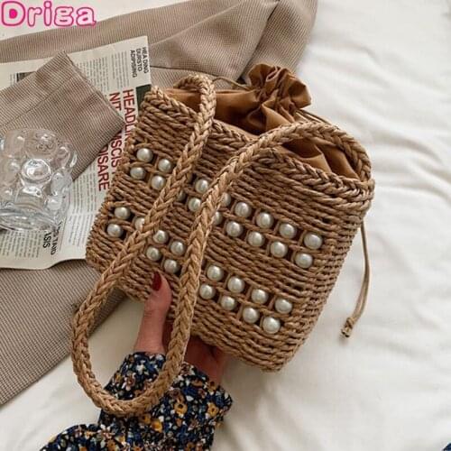 Driga Womens New Style Shoulder Bags 2021 Straw Woven Crossbody Bags Design Pearl Ladies Messenger Bags Fashion String Bags
