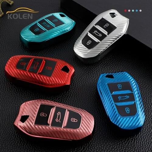 Carbon Fiber TPU Car Smart Key Case Cover For Peugeot 308 3008 508 5008 408 4008 208 301 407 For Citroen C4 C6 C3-XR Picasso DS