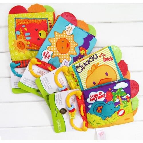 Duck Bear Elephant Sun Baby Cloth Books Teether Rattle Toy with Ringing Paper BB Device Early Education Baby Learning Toys