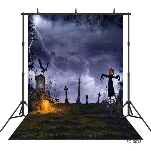 Photographic Background Halloween Pumpkin Scarecrow Tombs Dark Cloud Vinyl Photo Backdrop for Children Baby Shower Photoshoot