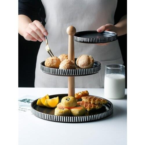 High Stand Ceramics Cake Plate Creative Food Serving Trays Multi-Use Eco Naural Wood Desserts/Fruits Tray Wedding Home Decor