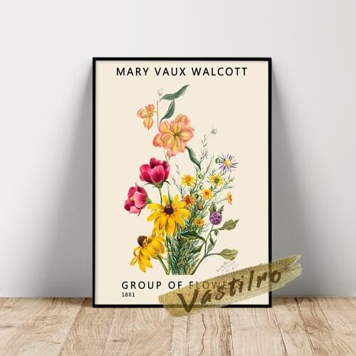 Mary Vaux Walcott Museum Exhibition Poster, Vaux Walcott Group Of Flowers Wall Picture, Wild Flower Plant Watercolour Painting