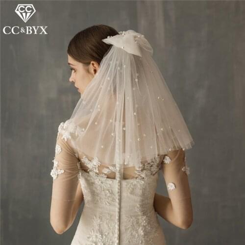 CC Hair Veil in Bridal Veils Double Layer Wedding Jewelry Engagement Accessories For Women 100% Handmade Short Luxury Style V629