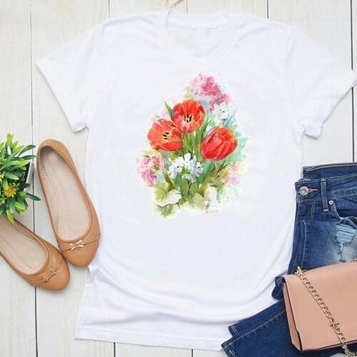 Women Fashion Print 90s Graphic Watercolor Flower 2021 Cute Summer Short Sleeve Female Clothes Tops Tees Tshirt T-Shirt