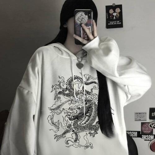 Streetwear Hoodie Women Sweatshirt Chinese Dragon Print Hooded Winter Clothes Women Oversized Sweetshirt Harajuku Vintage Hoodie