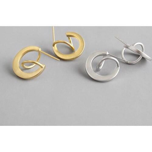 Simple 100% 925 sterling silver half circle stud earrings for women pendientes mujer,matte silver earings aretes brincos jewelry