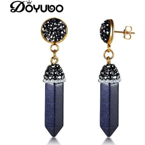 DOYUBO Womens Gold Color 316L Stainless Steel Drop Earrings With Colorful Semi Precious Spike Stone Lady Fashion Jewelry DB154