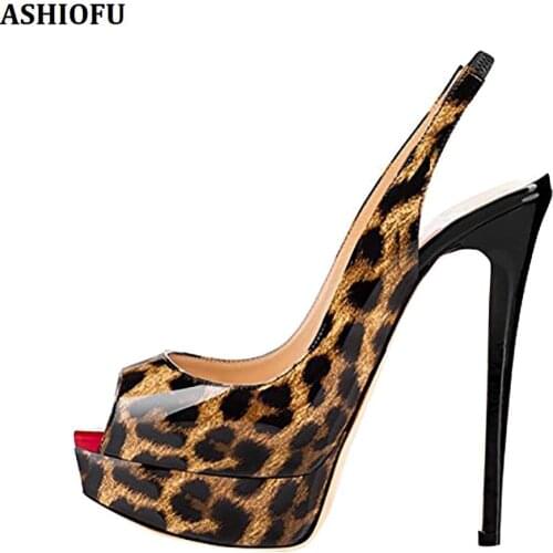 ASHIOFU New Handmade Ladies Platform Pumps Slingback Peep-toe Sexy Party Prom Shoes Daily Wear Fashion Court Shoes 4-Colors