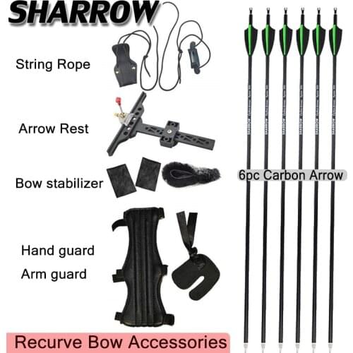 1 Set Archery Spine 500 Carbon Arrow With String Rope Arrow Rest Bow Stabilizer Arm Guard Hand Guard Set Recurve Bow Accessories