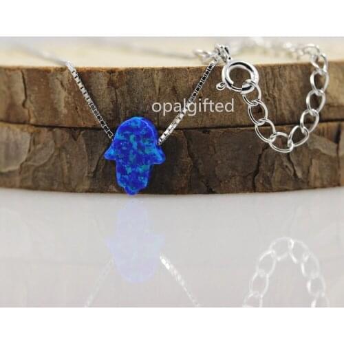 1pc High Quality 8*10mm Hamsa Opal Necklace 925 Silver Synthetic Opal op27 fire Royal Blue Opal Necklace with factory price