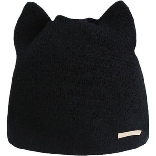 2020 Cat Ears Casual Beanies for Men Women Fashion Knitted Winter Hat Solid Color Street Beanie Hat Bonnet Unisex Cap New