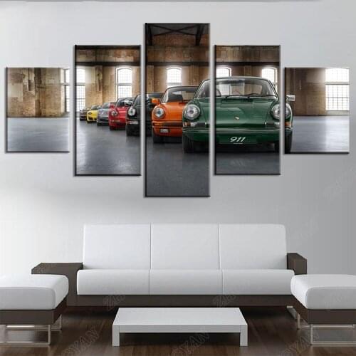 5 Panel Classic Old-Fashioned Car 911 Painting Modern Artwork Canvas Art HD Printed Poster Wall Living Room Picture Home Decor