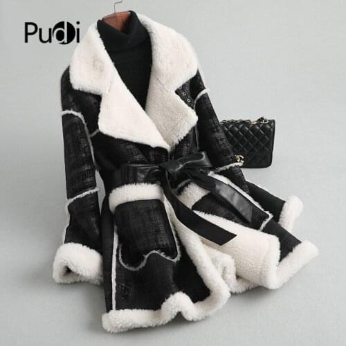 Aorice women real wool fur collar coat jacket trench female sheep Lamb Fur coats long parka A59751