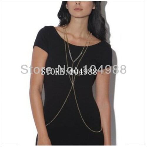 FREE SHIPPING 2014 Style B87 WOMEN FASHION SIMPLE GOLD COLOUR CHAINS JEWELRY