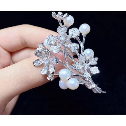Natural fresh water pearl bouquet brooch pins cute romantic high quality 925 sterling silver with cubic zircon fine jewelry