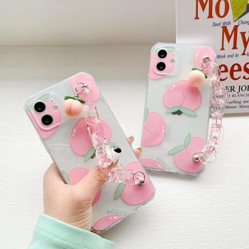 Tobebest Peach Bracelet Phone Cases for iphone 12 Pro Max 11 pro max X XS XR 7 8 Plus SE 2020 Chain Soft Back Cover