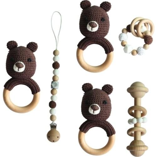 Baby Pacifier Clip Chain Teething Bracelet Crochet Bear Soother Rattle Teether Q1FE