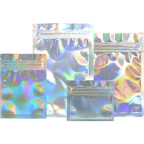 PET Holographic Food Storge Zip Lock Bag Laser Foil Pouch Reusable Use Cosmetic Bag Many Size Wholesale Price 100 PCS