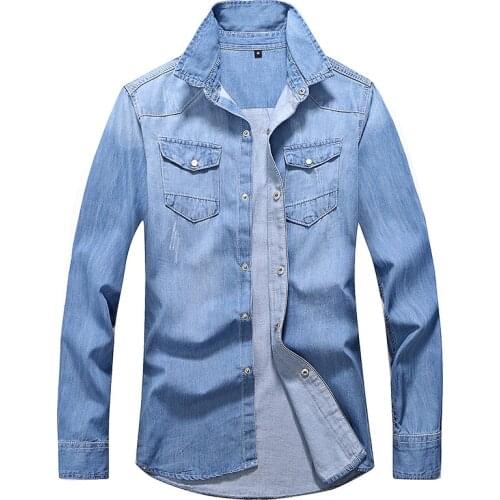 New style Spring Autumn Leisure time Men Denim Thin Shirt Long Sleeve Soft Two Pockets Slim Slight Jeans Cowboy