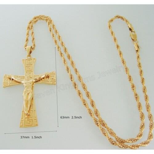 Foromance/ - YELLOW GOLD GP FILL BRASS 24" ROPE NECKLACE&JESUS CROSS GOD WITH Great PATTERN PENDANT